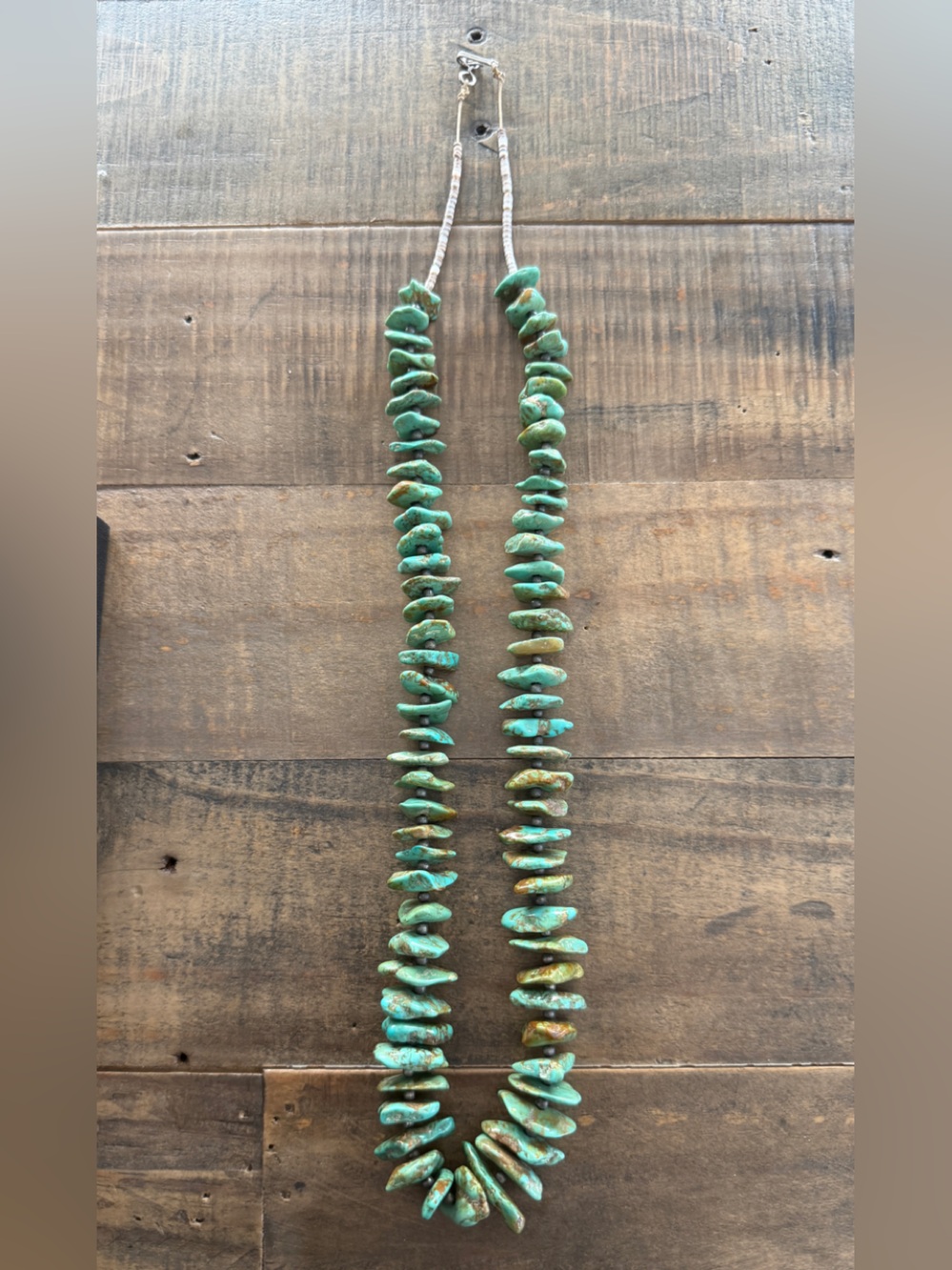 Vintage Native Handmade Turquoise Nugget Chip Heishi Bead Necklace 27”